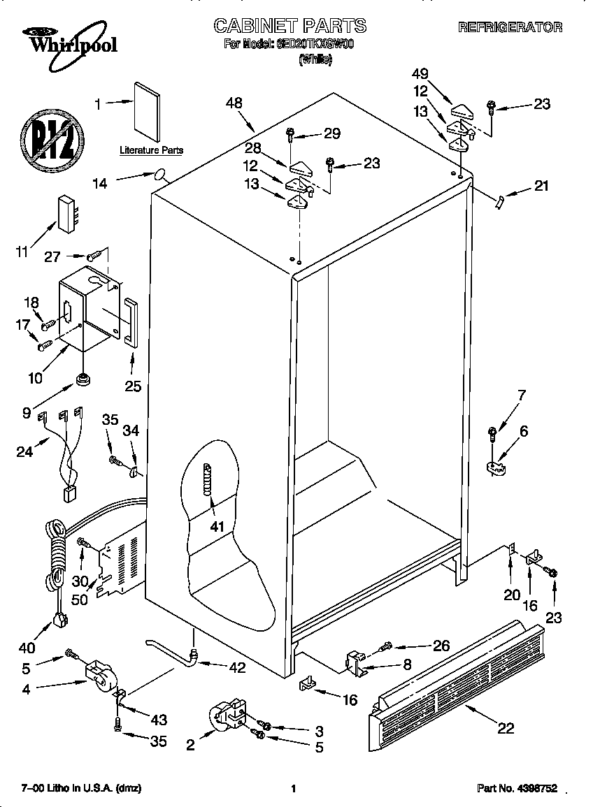Whirlpool 6ED20TKXGW00 cabinet diagram