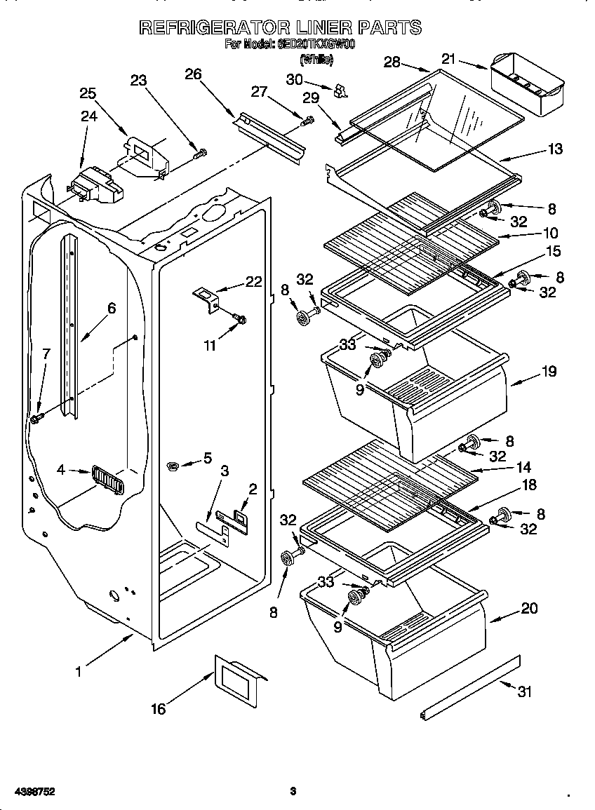 Whirlpool 6ED20TKXGW00 refrigerator liner diagram