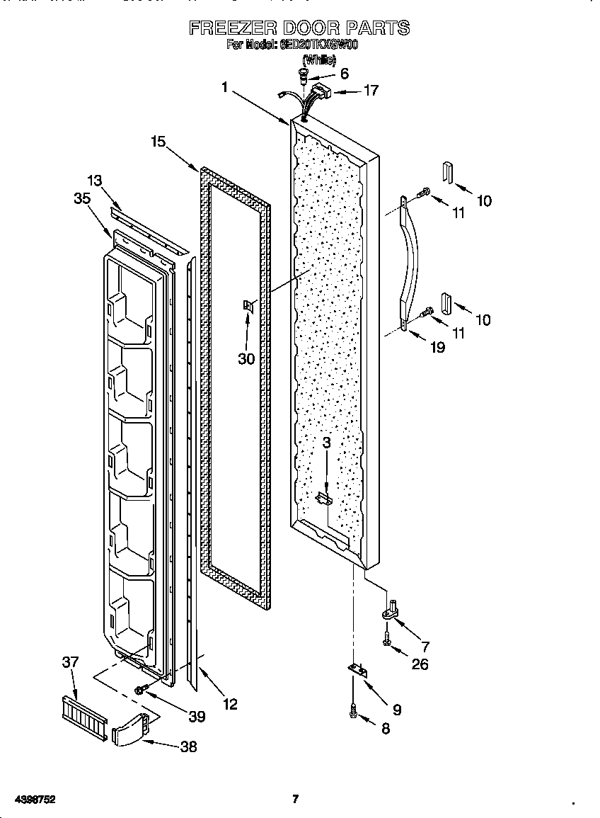 Whirlpool 6ED20TKXGW00 freezer door diagram