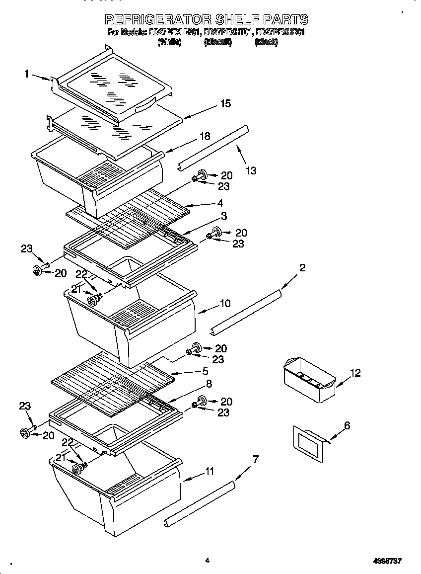Whirlpool ED27PEXHW01 refrigerator shelf diagram