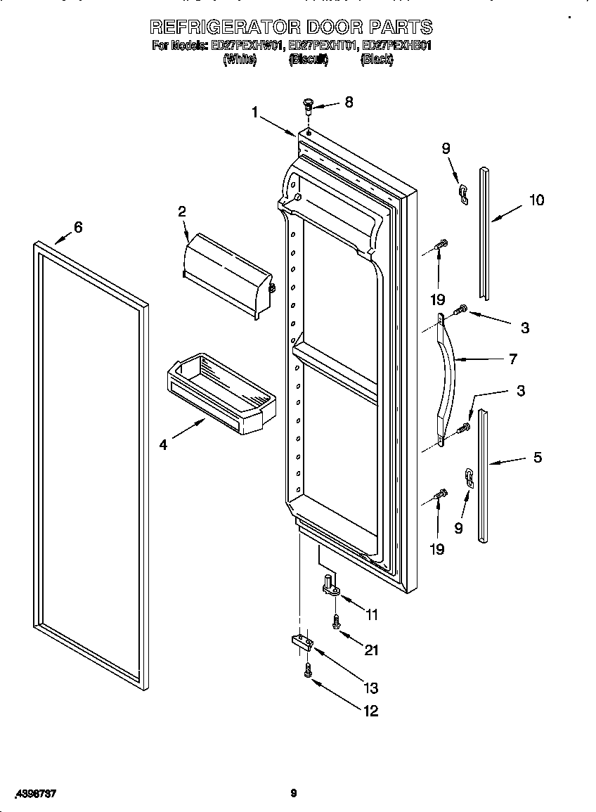Whirlpool ED27PEXHW01 refrigerator door diagram