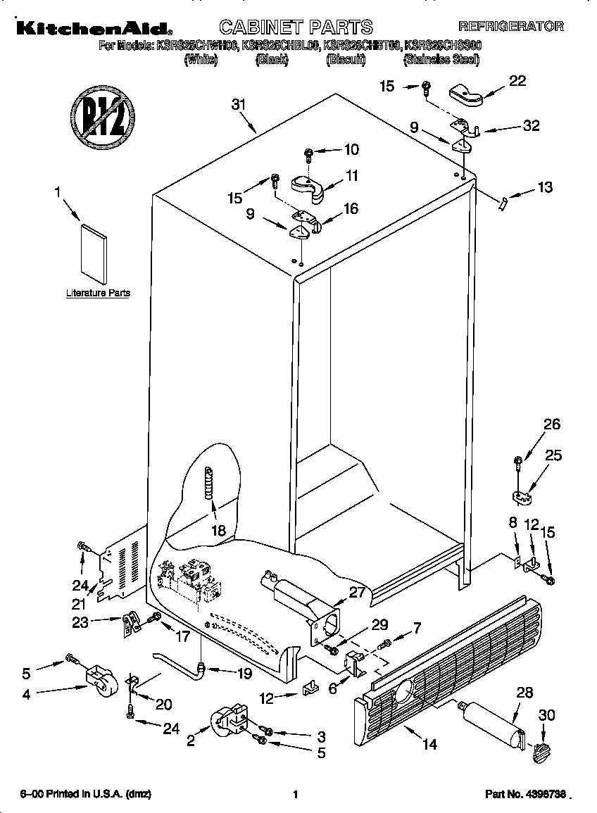 KitchenAid KSRS25CHWH00 cabinet diagram