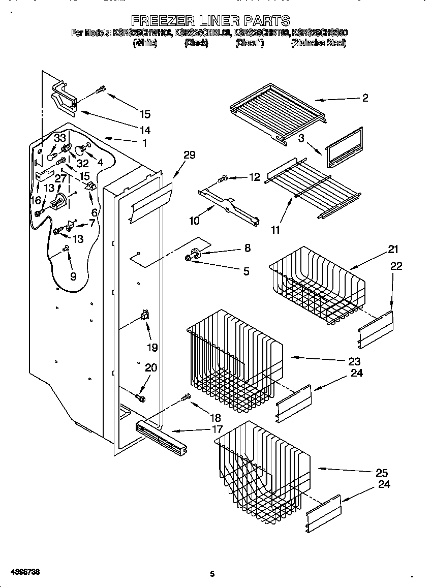 KitchenAid KSRS25CHWH00 freezer liner diagram