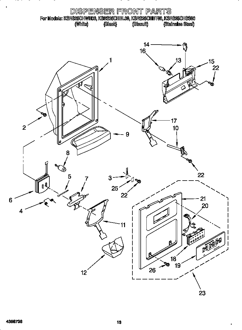 KitchenAid KSRS25CHWH00 dispenser front diagram