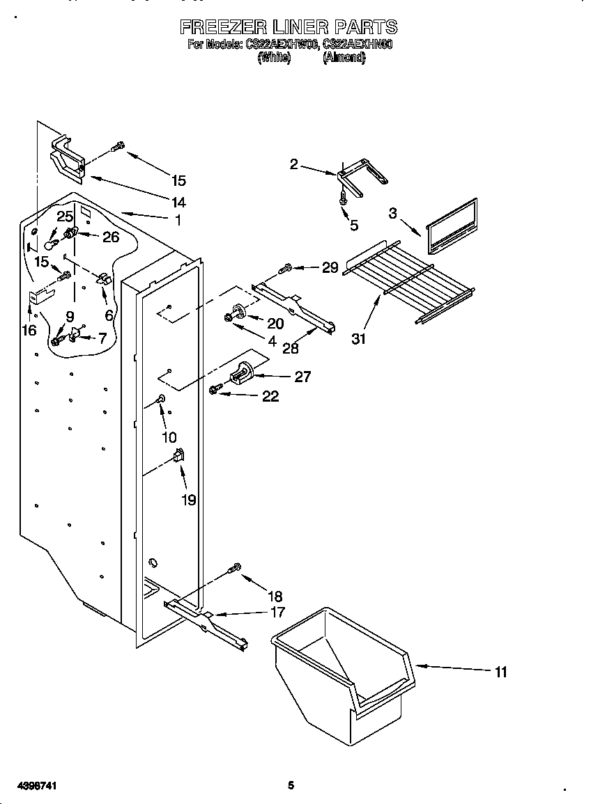 Crosley CS22AEXHN00 freezer liner diagram