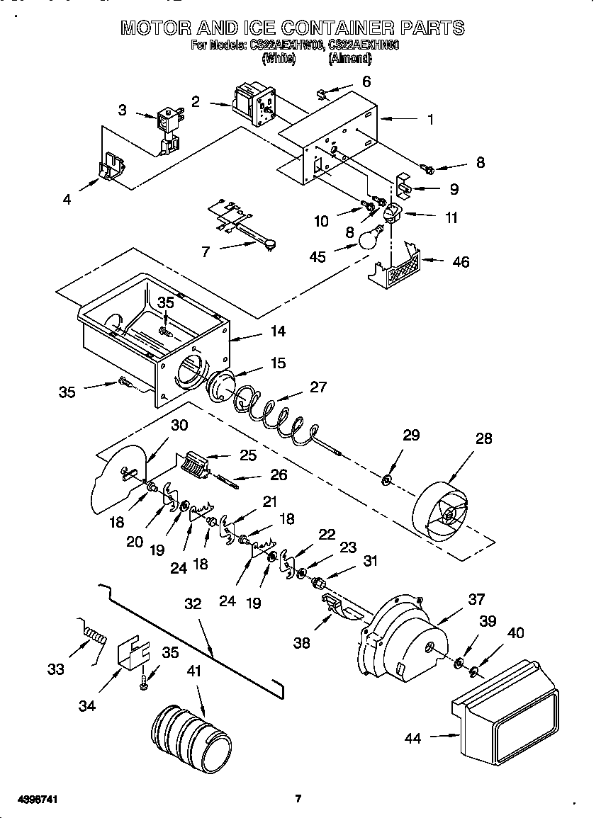 Crosley CS22AEXHN00 motor and ice container diagram