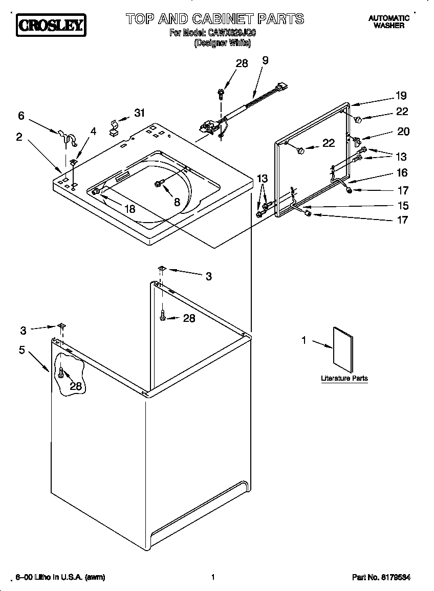 Crosley CAWX629JQ0 top and cabinet diagram