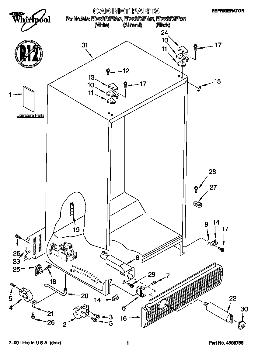 Whirlpool ED22RFXFB03 cabinet diagram