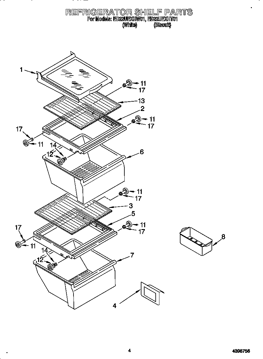 Whirlpool ED22UEXHT01 refrigerator shelf diagram