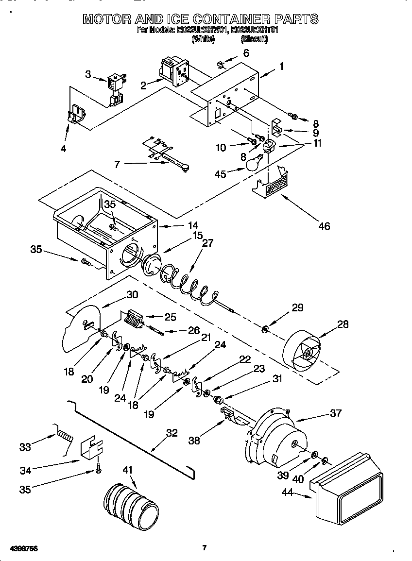 Whirlpool ED22UEXHT01 motor and ice container diagram