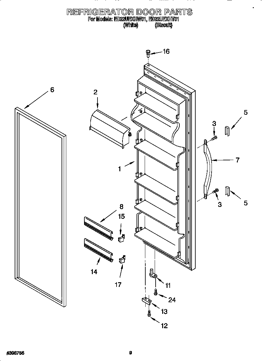Whirlpool ED22UEXHT01 refrigerator door diagram
