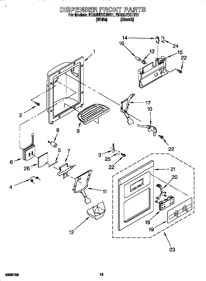 Whirlpool ED22UEXHT01 dispenser front diagram