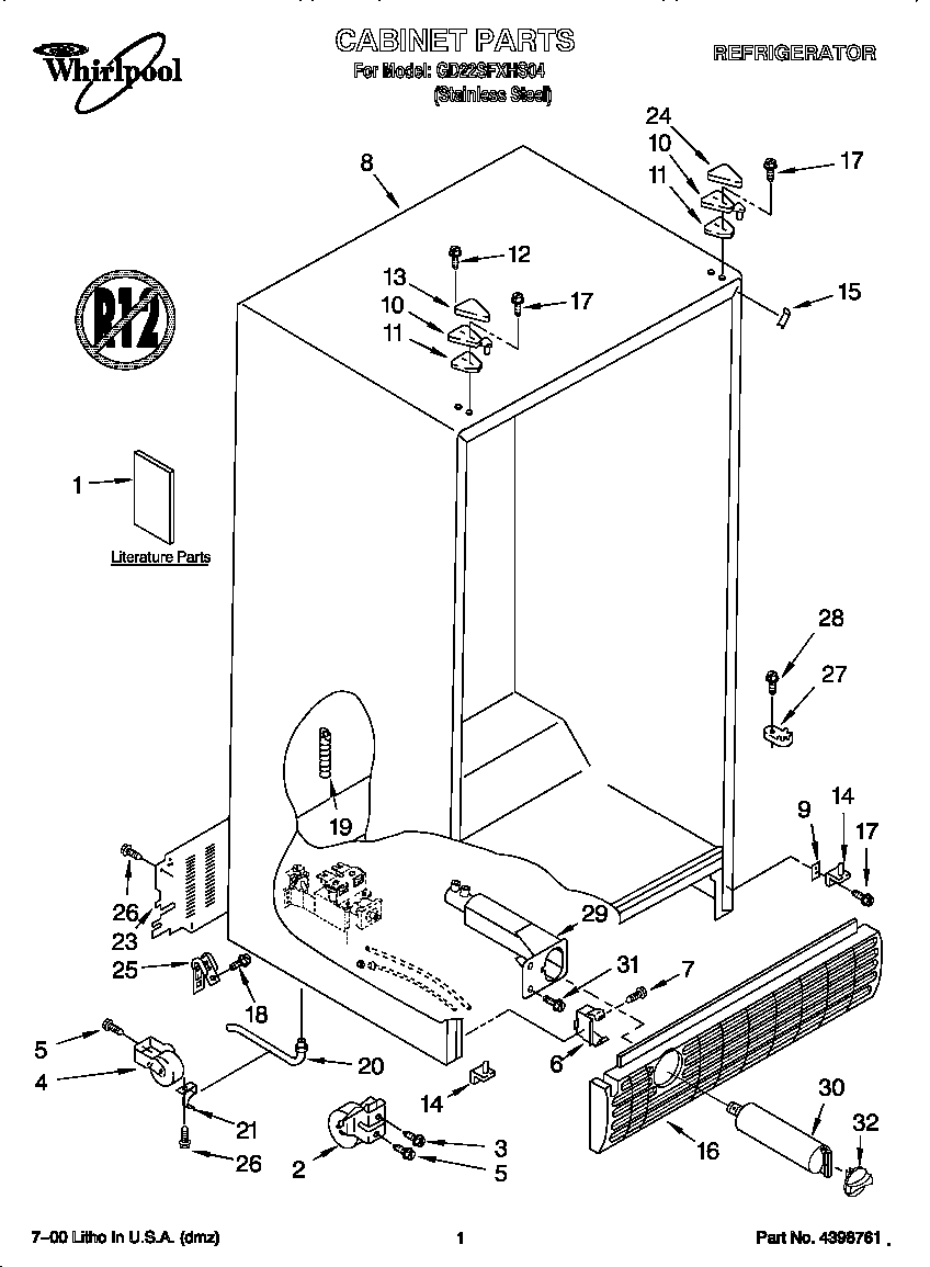 Whirlpool GD22SFXHS04 cabinet diagram