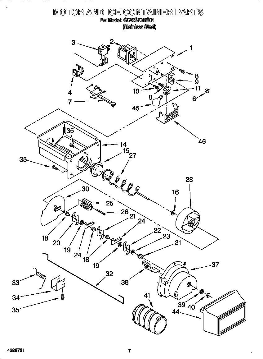 Whirlpool GD22SFXHS04 motor and ice container diagram