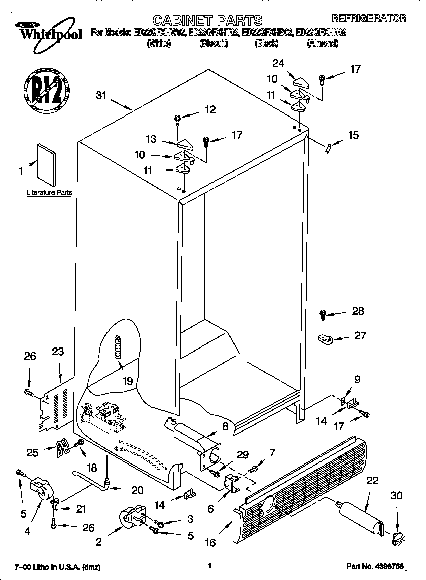 Whirlpool ED22QFXHT02 cabinet diagram