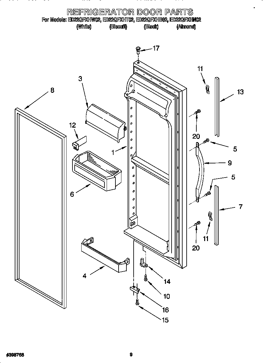 Whirlpool ED22QFXHT02 refrigerator door diagram