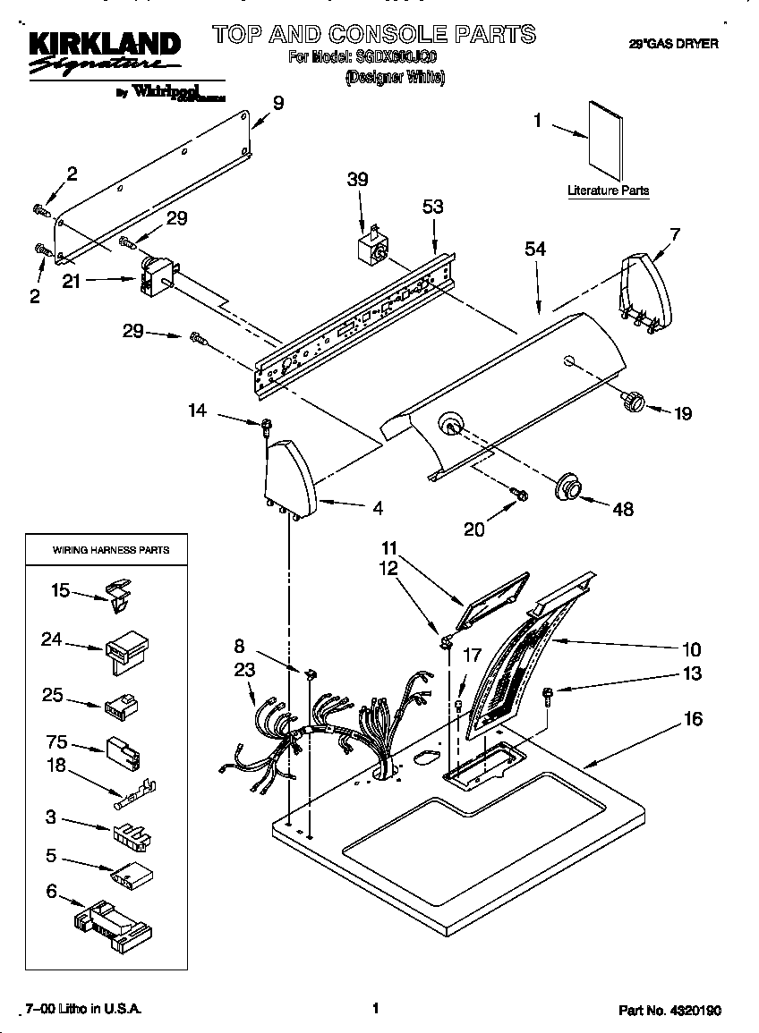 Kirkland SGDX600JQ0 top and console diagram