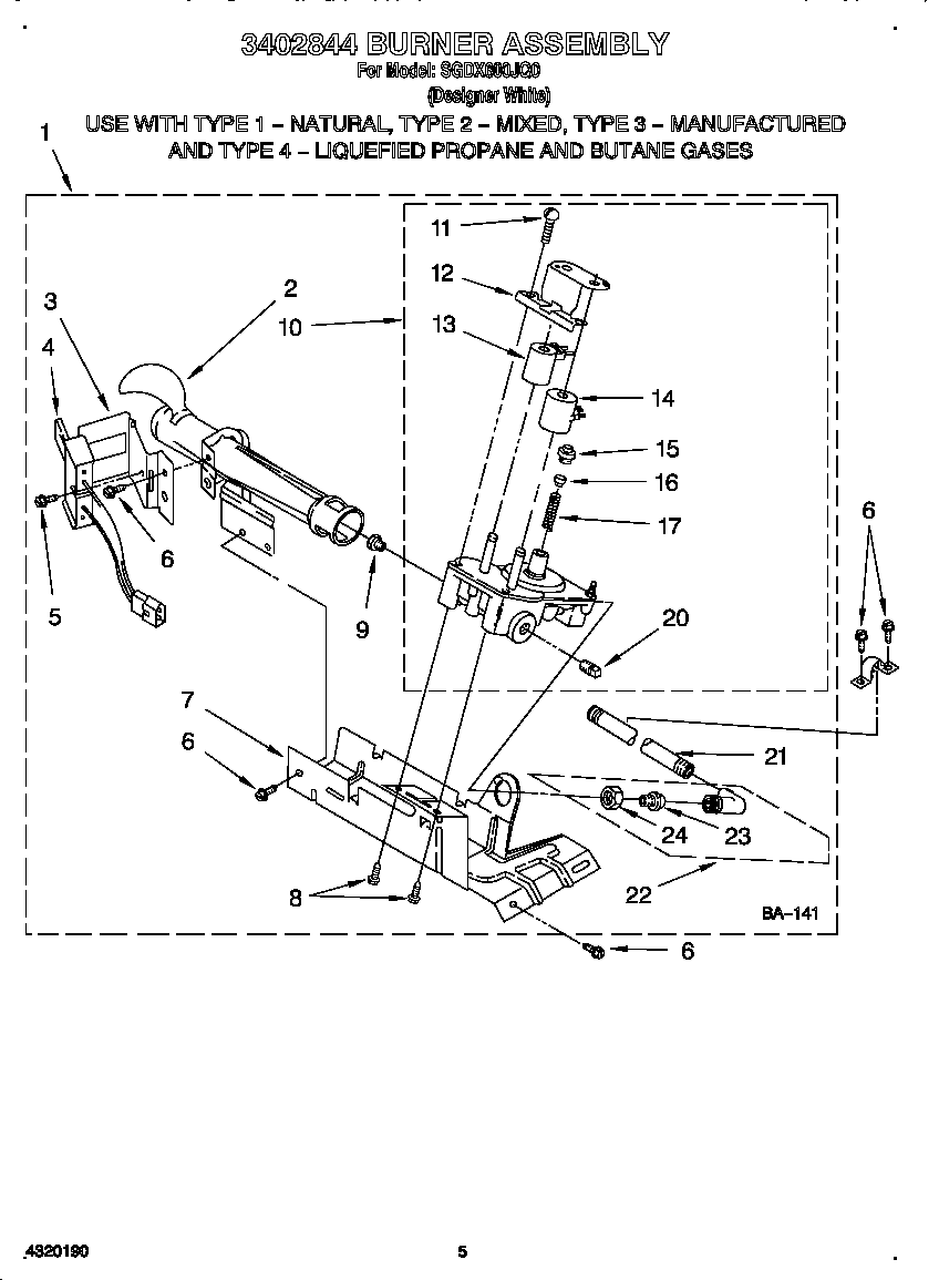 Kirkland SGDX600JQ0 3402844 burner assembly diagram