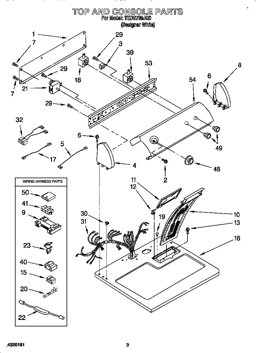 Estate TEDS780JQ0 top and console diagram