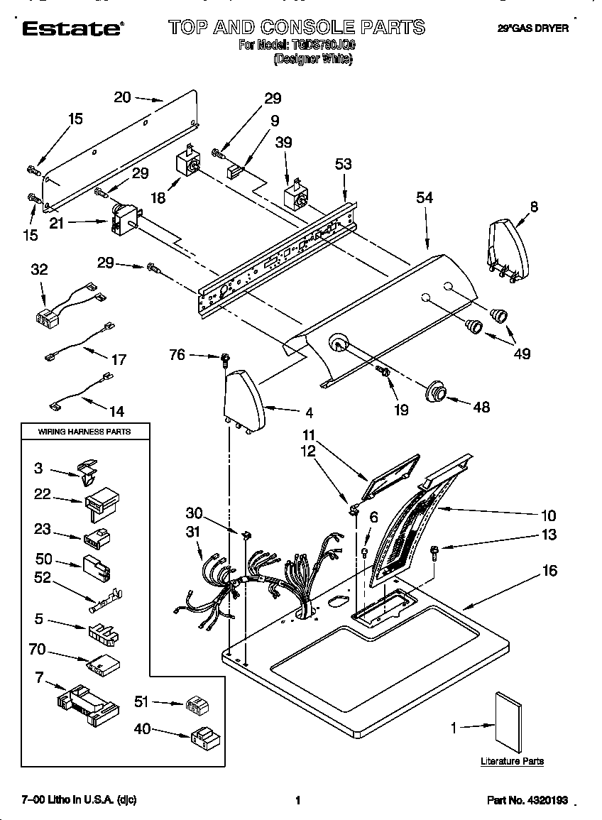 Estate TGDS780JQ0 top and console diagram