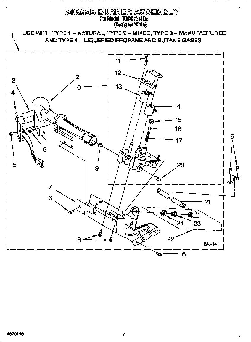 Estate TGDS780JQ0 3402844 burner assembly diagram