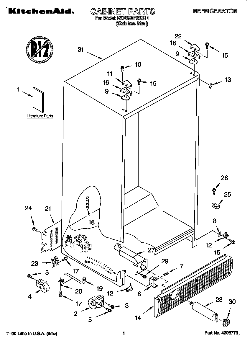 KitchenAid KSRS22FGSS14 cabinet diagram