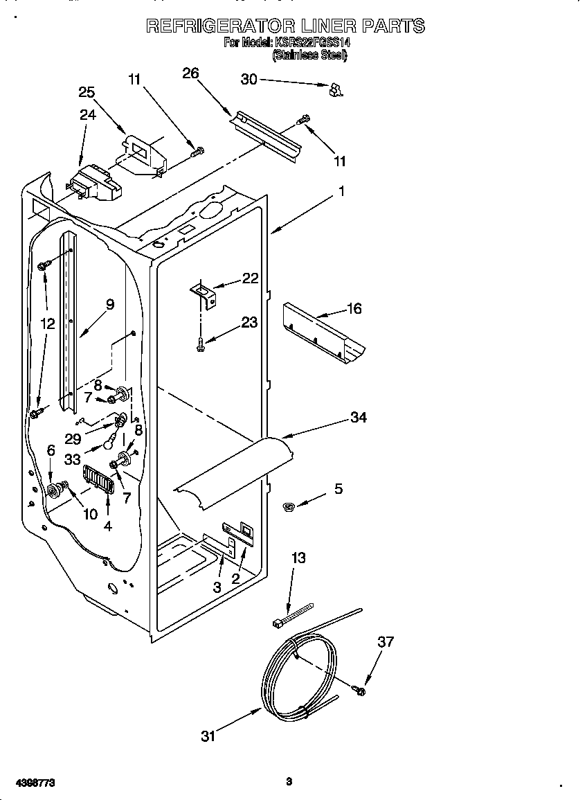 KitchenAid KSRS22FGSS14 refrigerator liner diagram
