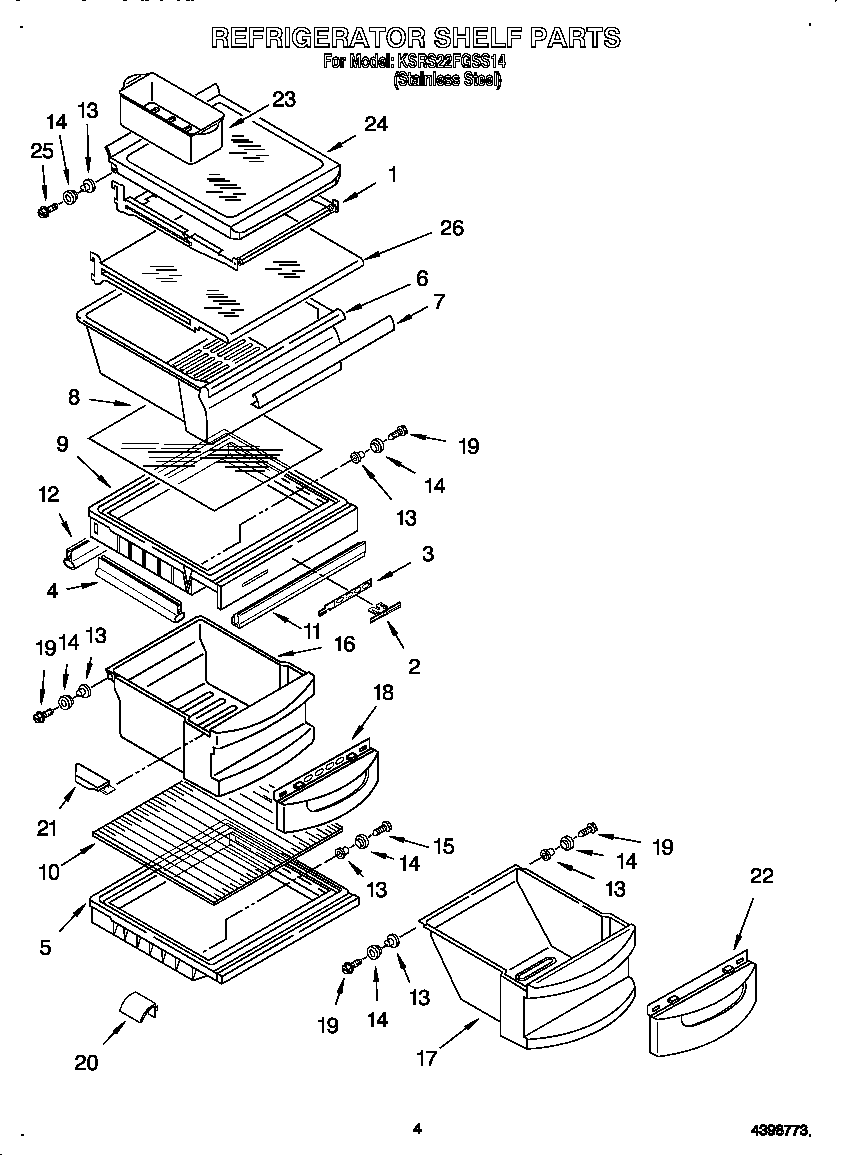 KitchenAid KSRS22FGSS14 refrigerator shelf diagram
