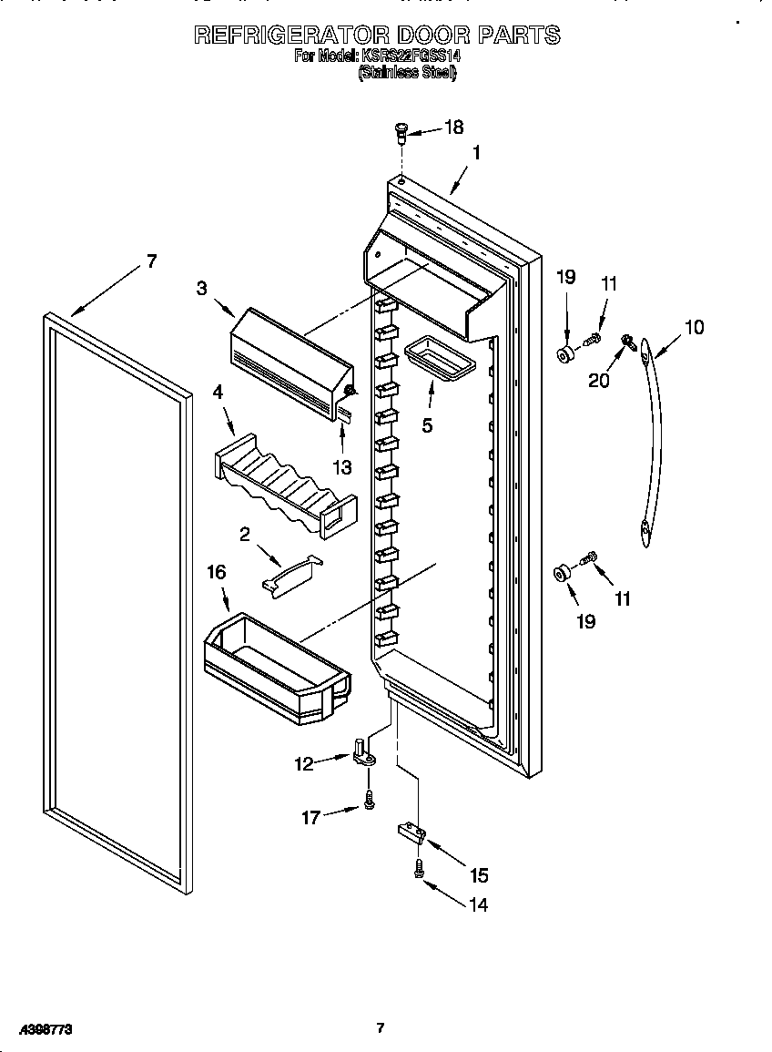 KitchenAid KSRS22FGSS14 refrigerator door diagram