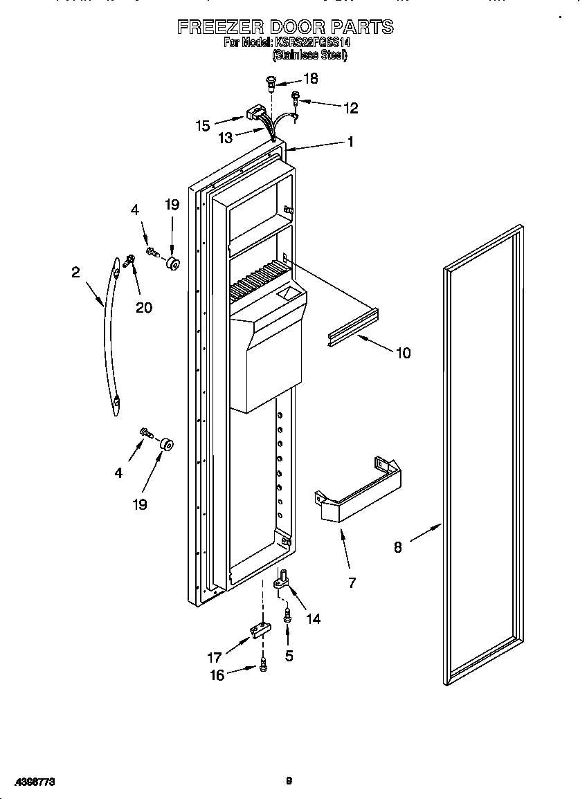 KitchenAid KSRS22FGSS14 freezer door diagram