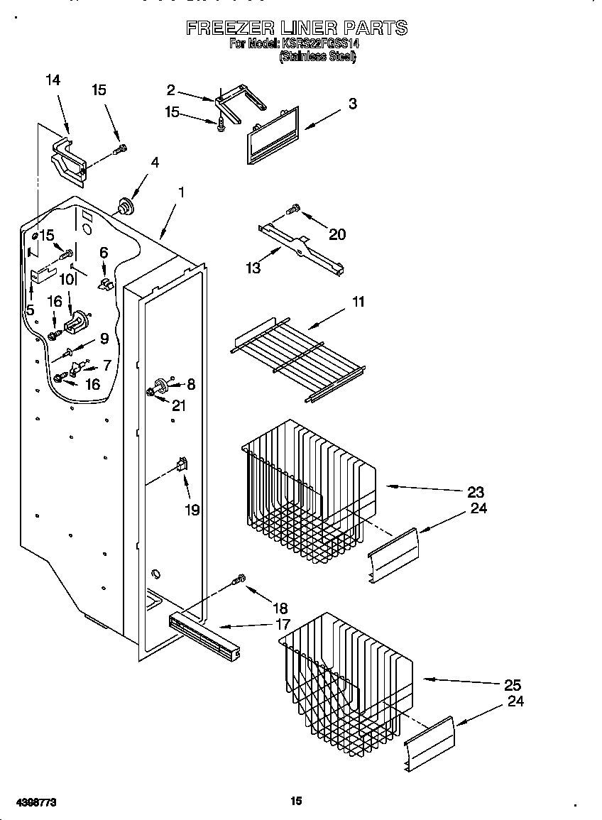 KitchenAid KSRS22FGSS14 freezer liner diagram