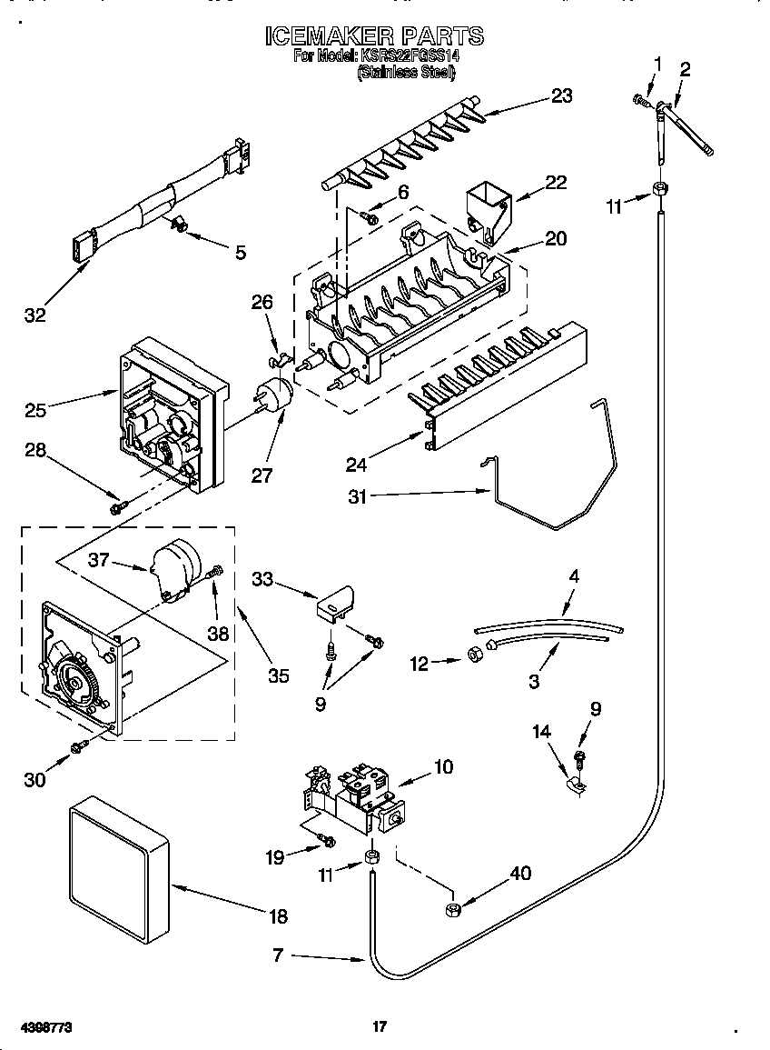KitchenAid KSRS22FGSS14 ice maker diagram
