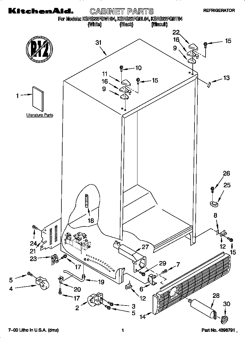 KitchenAid KSRS22FGBT04 cabinet diagram