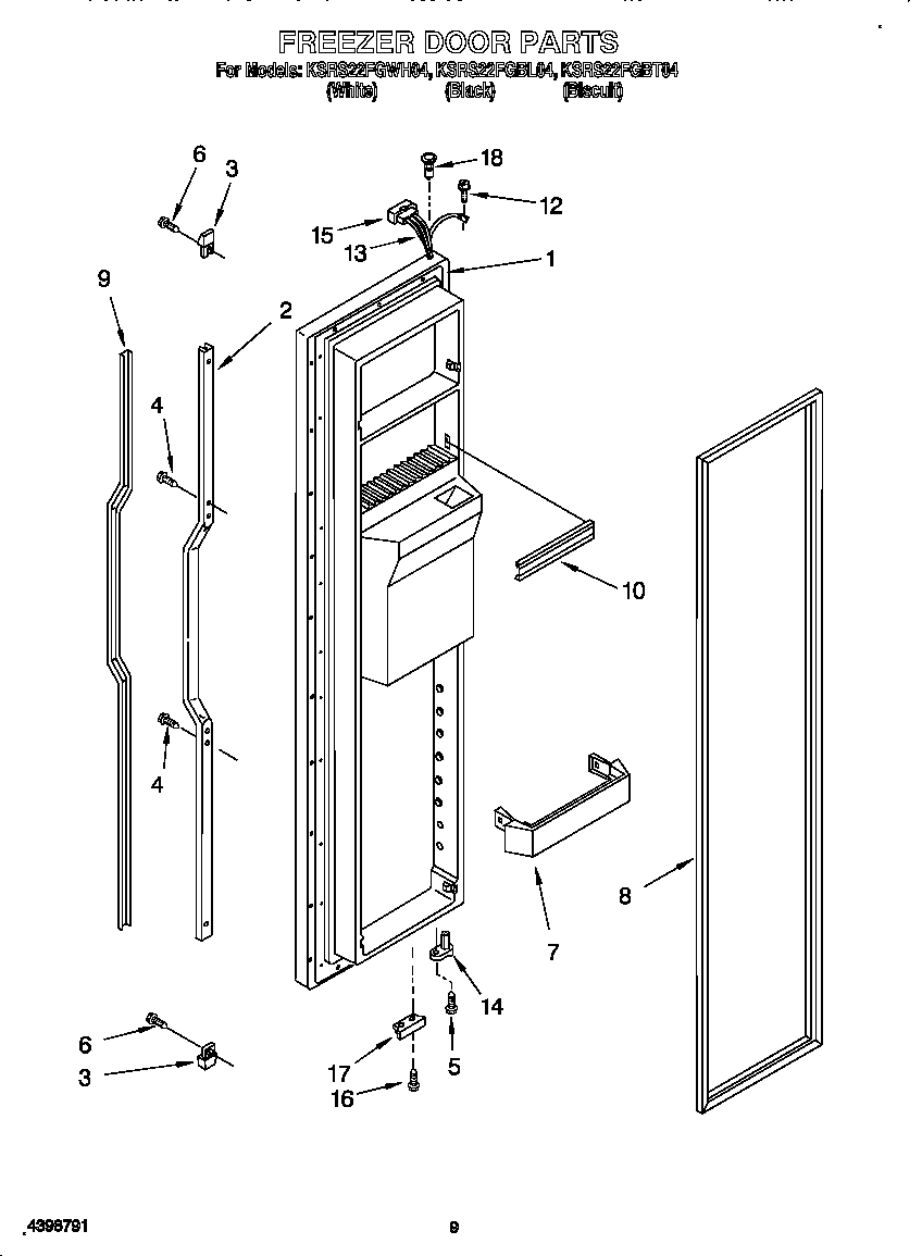 KitchenAid KSRS22FGBT04 freezer door diagram