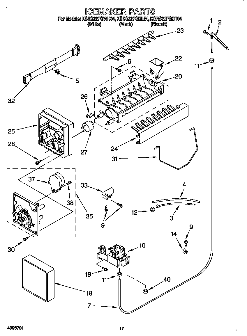 KitchenAid KSRS22FGBT04 ice maker diagram
