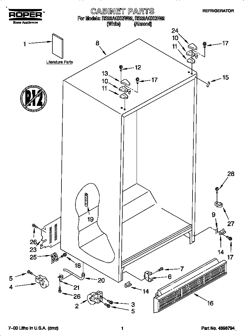 Roper RS22AQXGW02 cabinet diagram