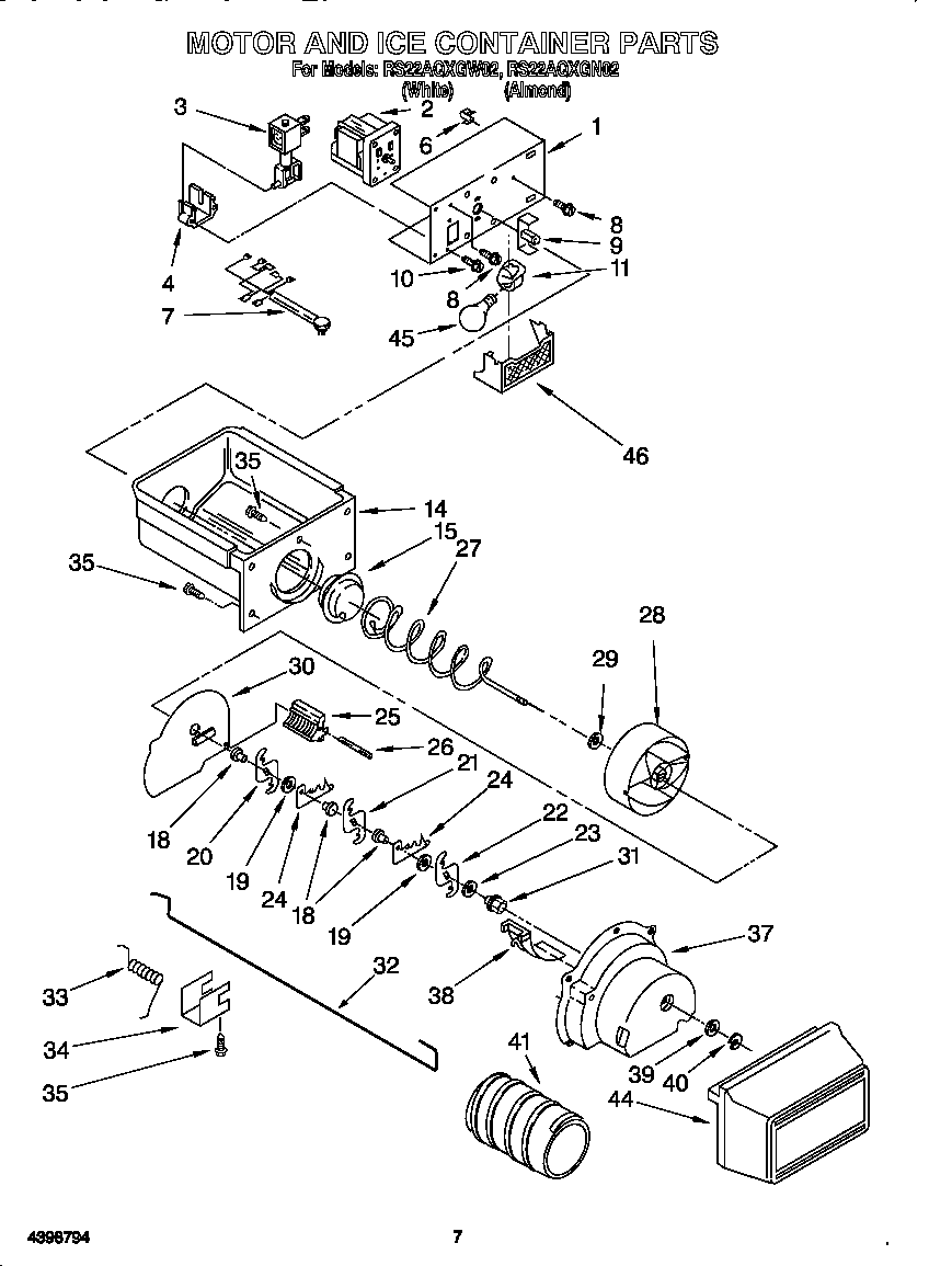 Roper RS22AQXGW02 motor and ice container diagram