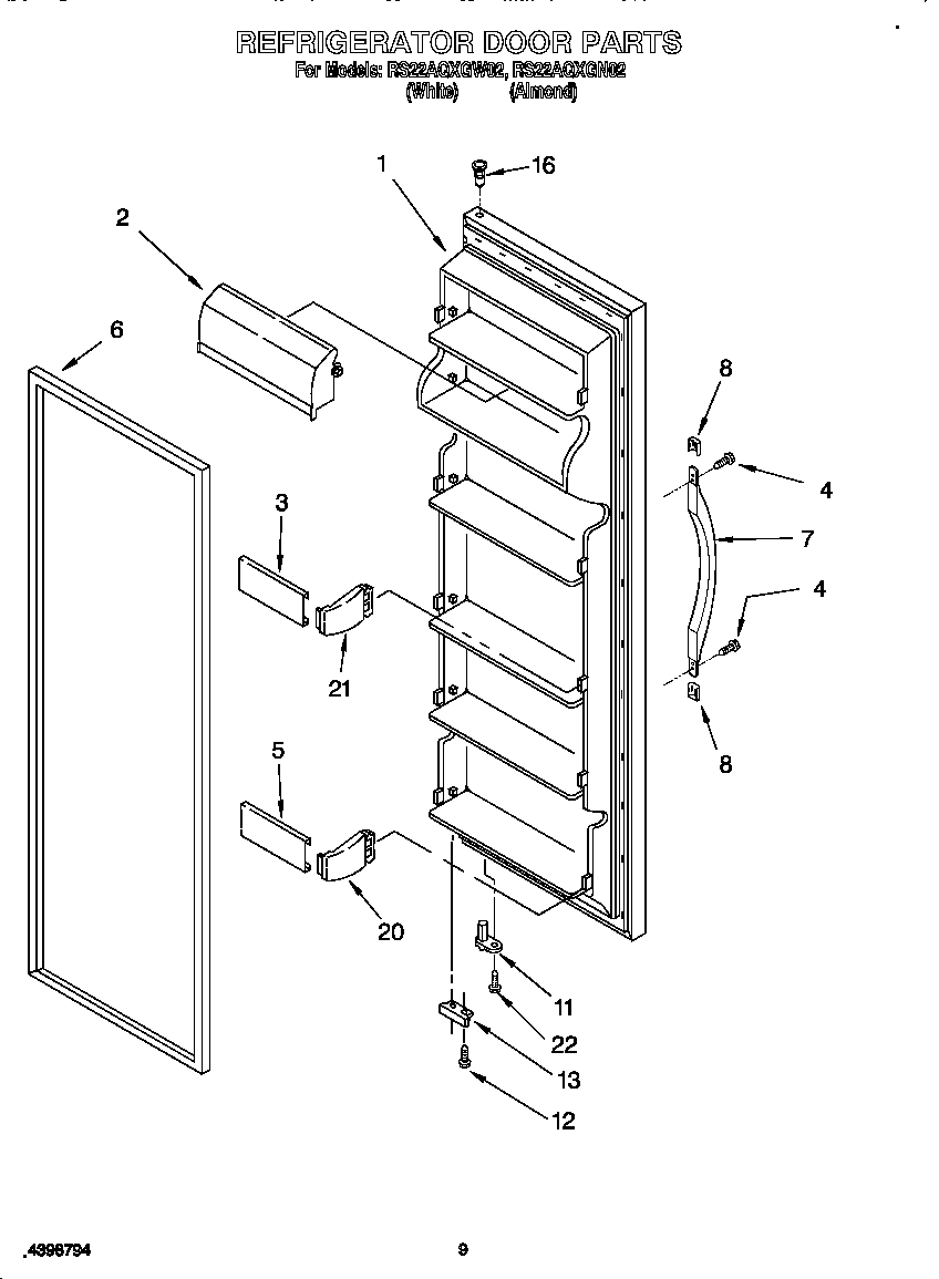 Roper RS22AQXGW02 refrigerator door diagram