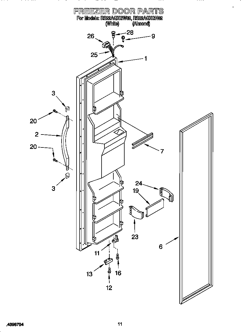 Roper RS22AQXGW02 freezer door diagram