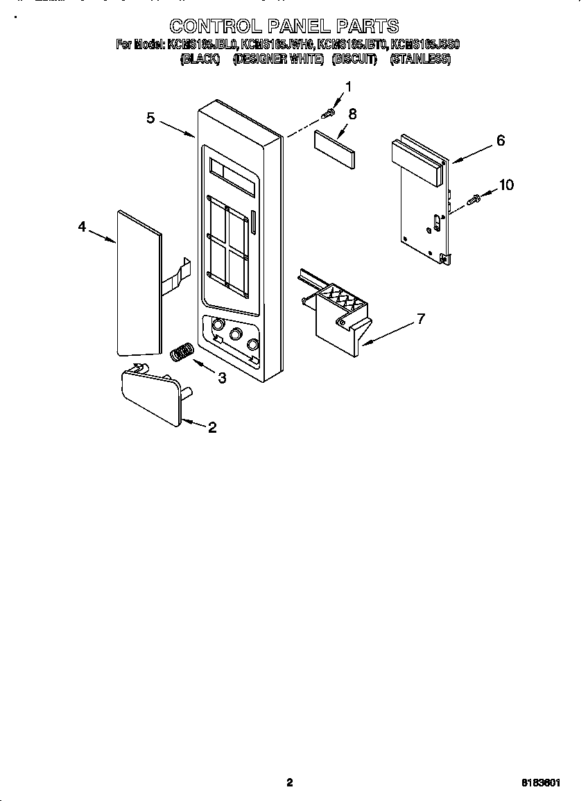 KitchenAid KCMS185JWH0 control panel diagram