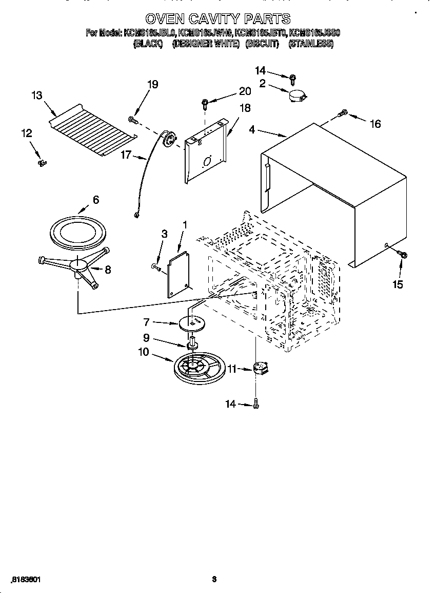 KitchenAid KCMS185JWH0 oven cavity diagram