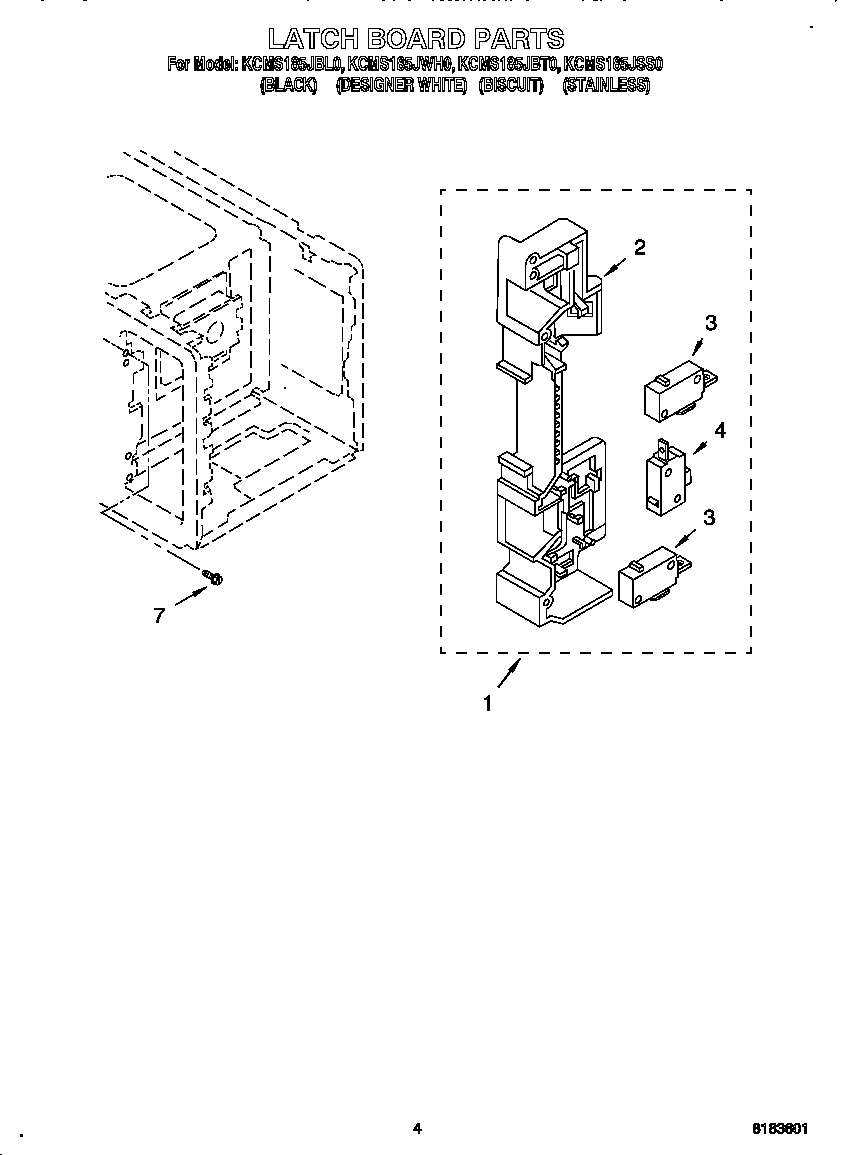 KitchenAid KCMS185JWH0 latch board diagram