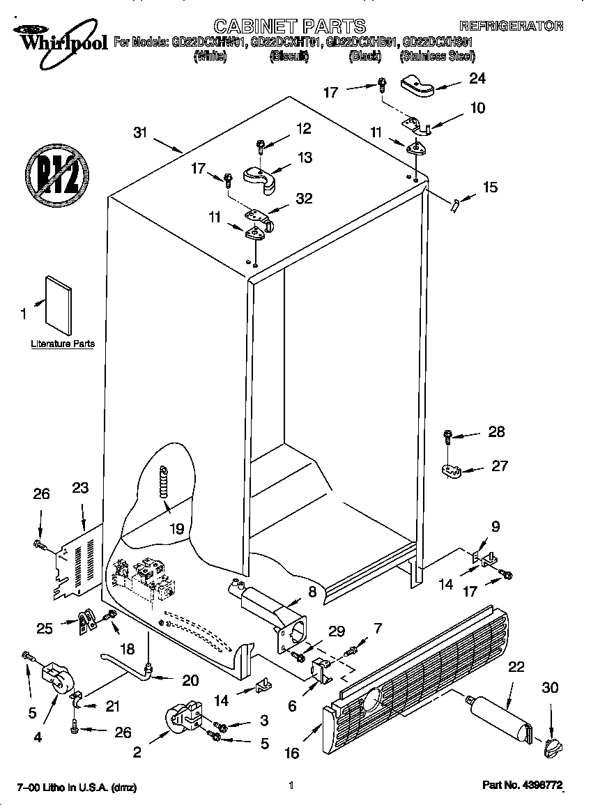 Whirlpool GD22DCXHB01 cabinet diagram