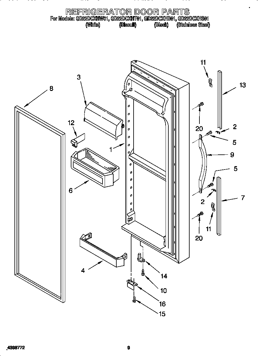 Whirlpool GD22DCXHB01 refrigerator door diagram