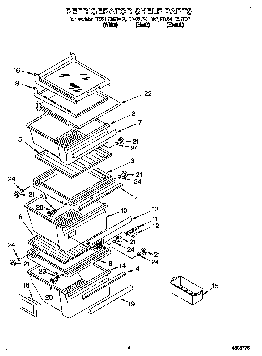 Whirlpool ED22LFXHB02 refrigerator shelf diagram