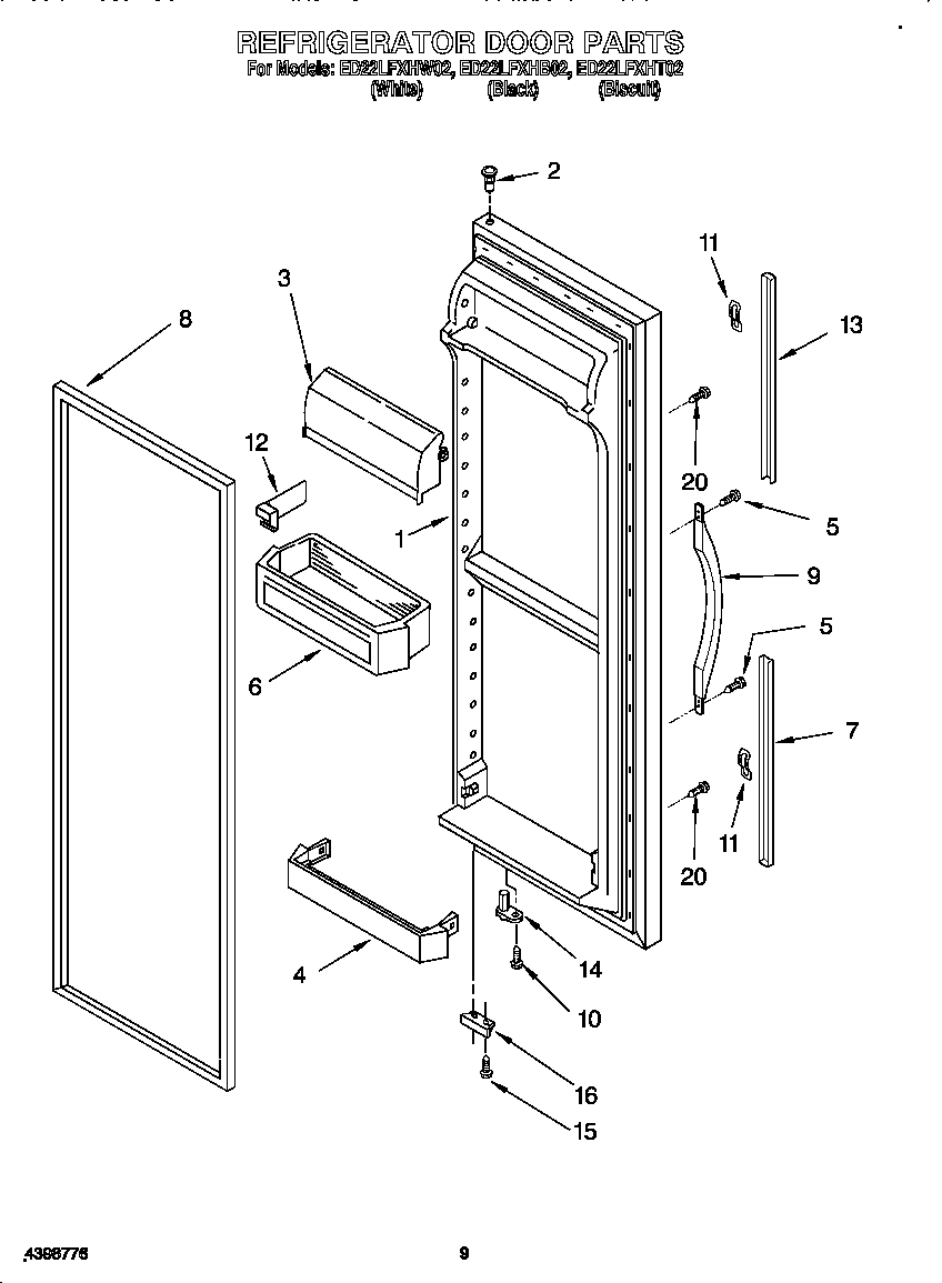 Whirlpool ED22LFXHB02 refrigerator door diagram