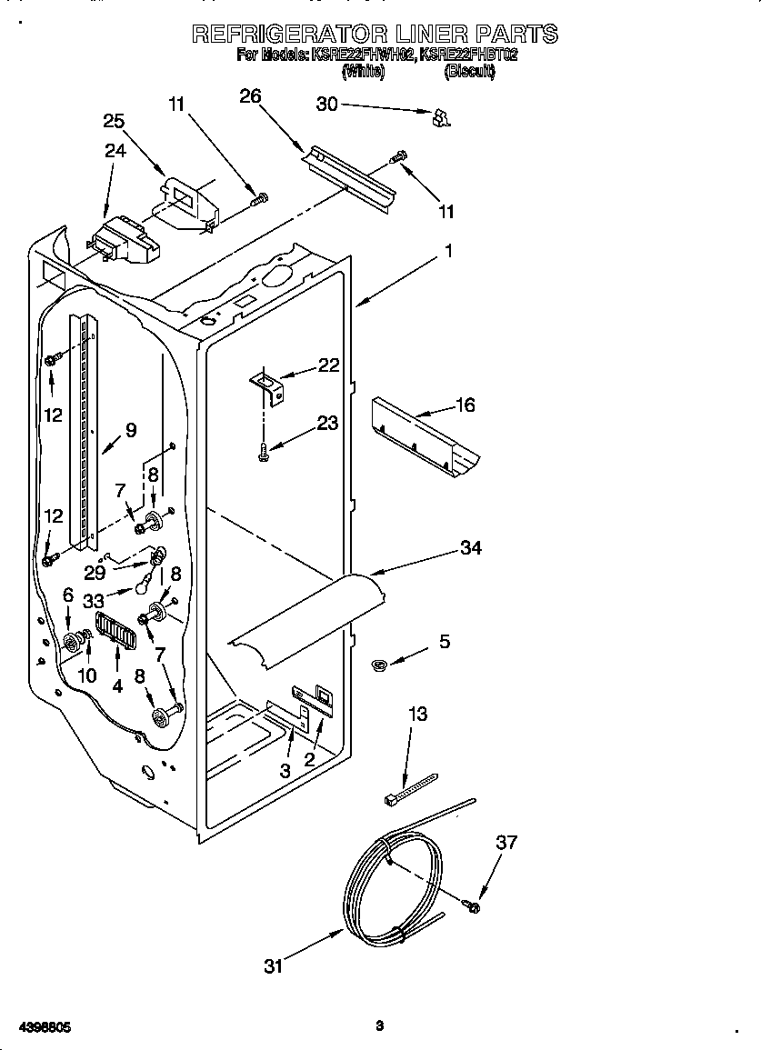 KitchenAid KSRE22FHWH02 refrigerator liner diagram