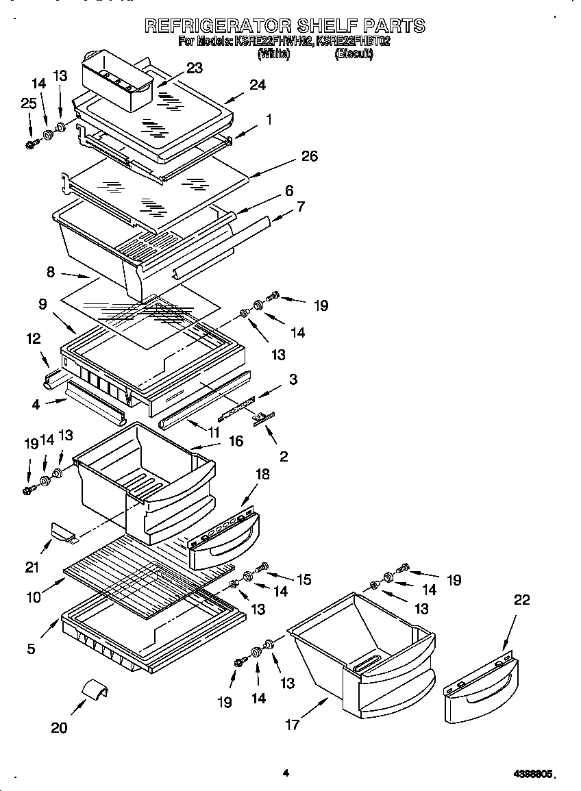 KitchenAid KSRE22FHWH02 refrigerator shelf diagram