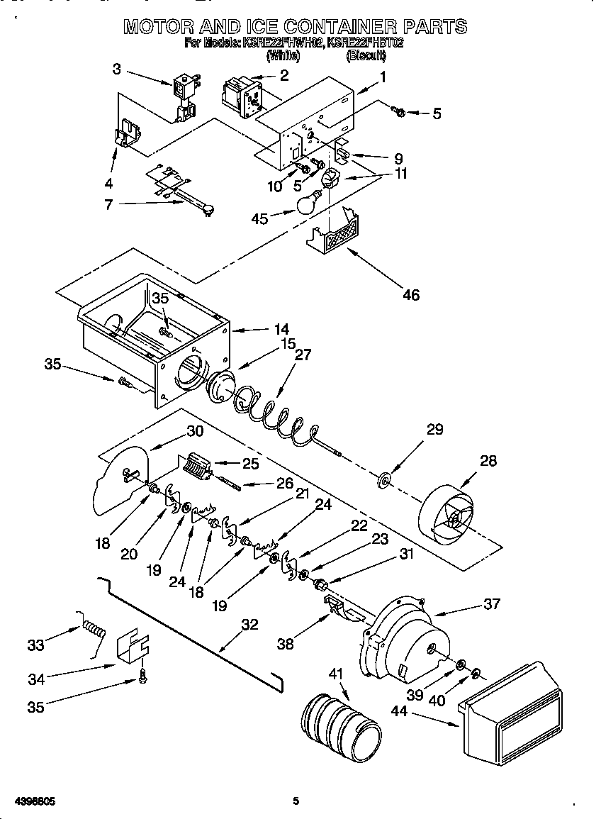 KitchenAid KSRE22FHWH02 motor and ice container diagram