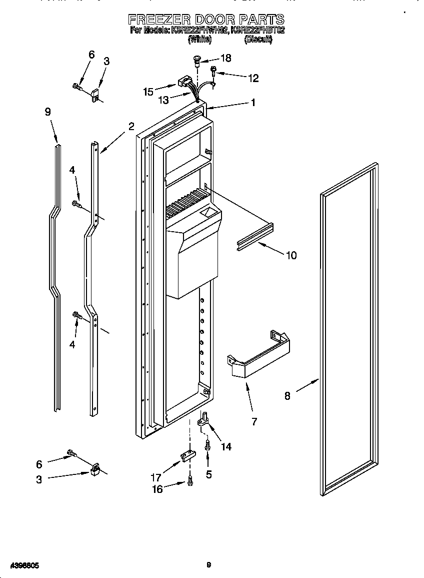 KitchenAid KSRE22FHWH02 freezer door diagram